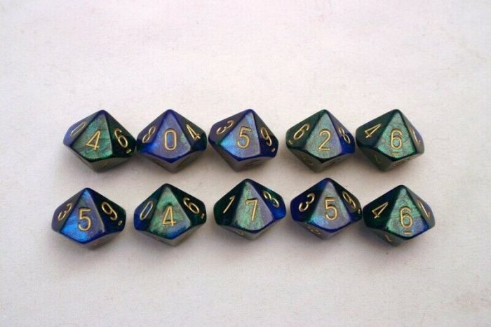 Gemini® Blue-Green/gold Set of Ten d10s