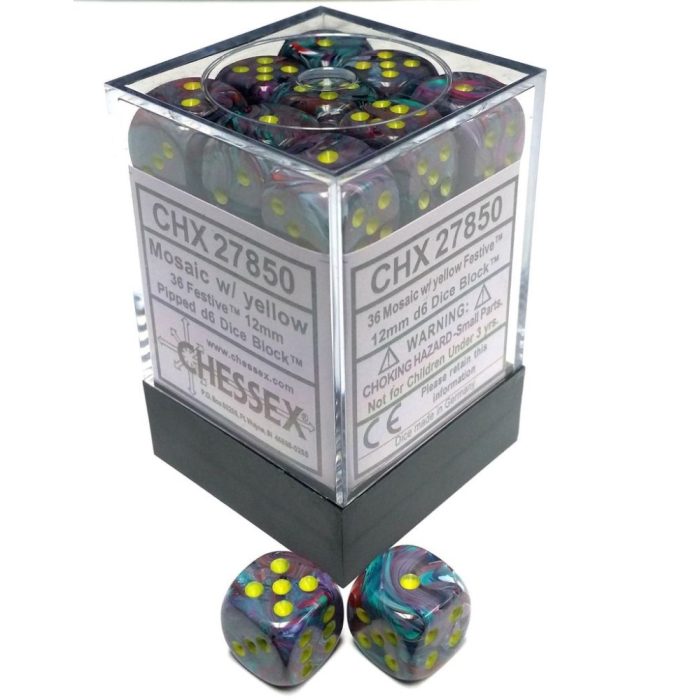 Festive® 12mm d6 Mosaic/yellow Dice Block™ (36 dice)