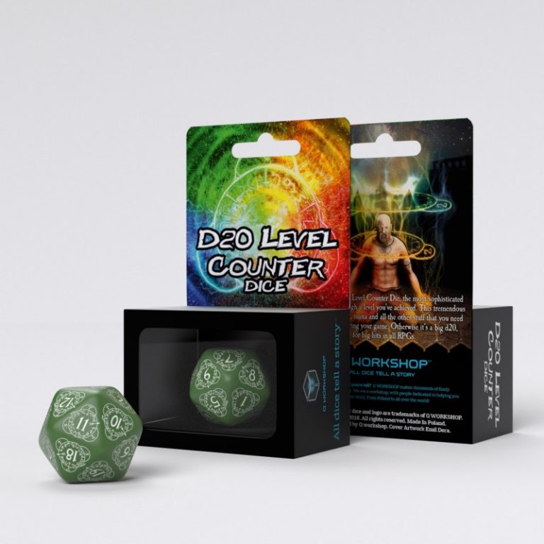Die Counter QW - D20 Level Counter Green & white Die - Geek Culture