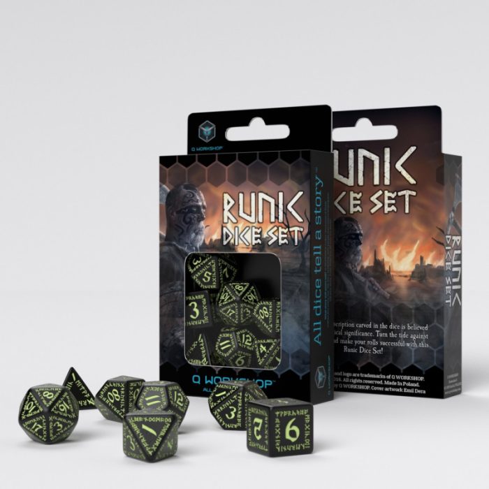 QW - Runic Black & glow-in-the-dark Dice Set