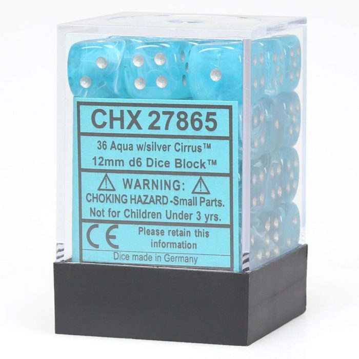 Cirrus® 12mm d6 Aqua/silver Dice Block™ (36 dice)