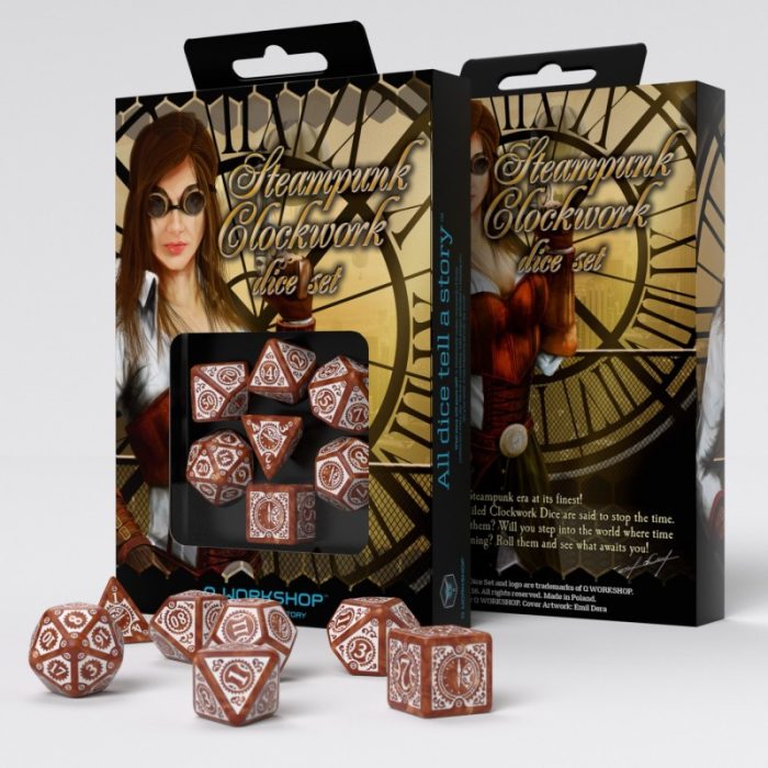 QW - Steampunk Clockwork Caramel & White Dice Set