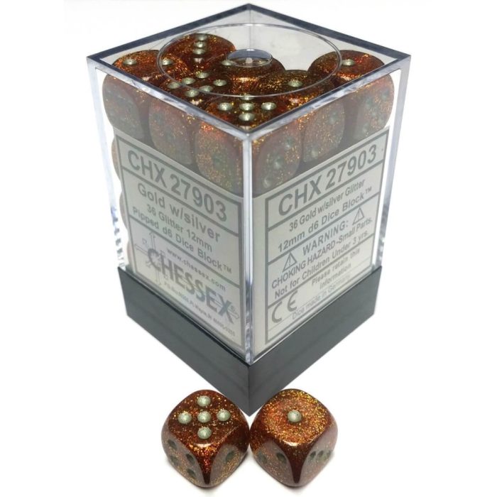 Glitter 12mm d6 Gold/silver Dice Block™ (36 dice)