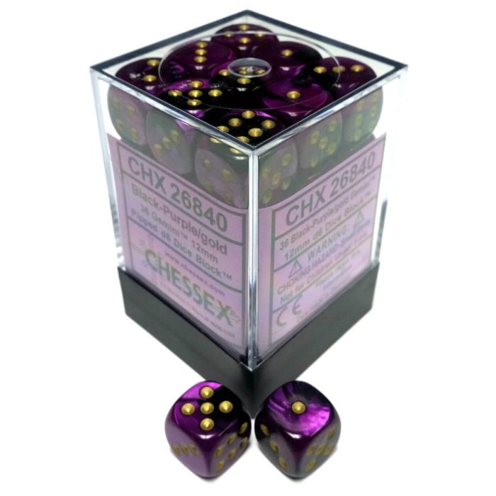 Gemini® 12mm d6 Black-Purple/gold Dice Block (36 dice)